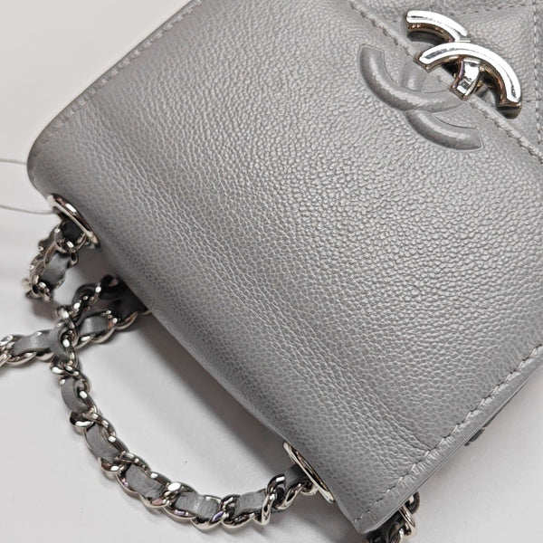 Quilted Grained Calfskin Shoulder Bag Gray