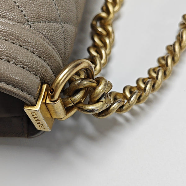 BOY CHANEL Medium Quilted Grained Calfskin Gray