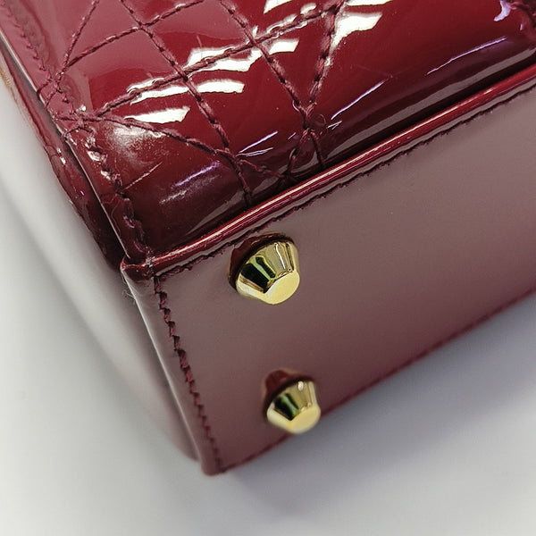 Lady Dior Mini Cannage Patent Calfskin Red
