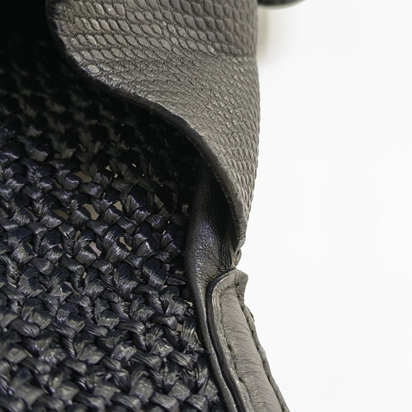 Straw Top Handle Bag Black