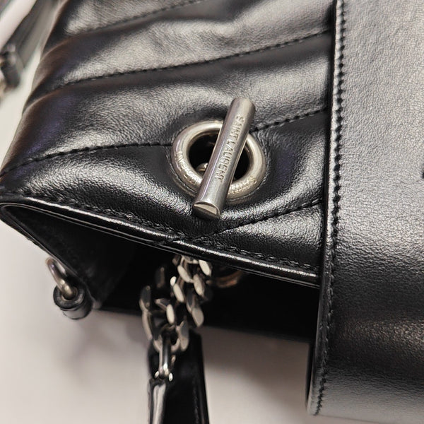 Chevron Leather Tote Bag Black