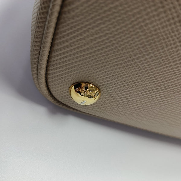 Double Medium Saffiano Calfskin Beige