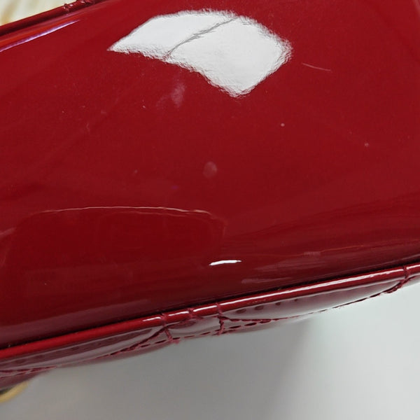 Lady Dior Mini Cannage Patent Leather Red