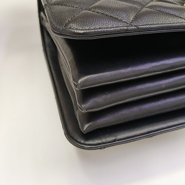 Quilted Grained Calfskin Shoulder Bag Black