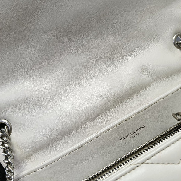 LOULOU Small Chevron Calfskin White