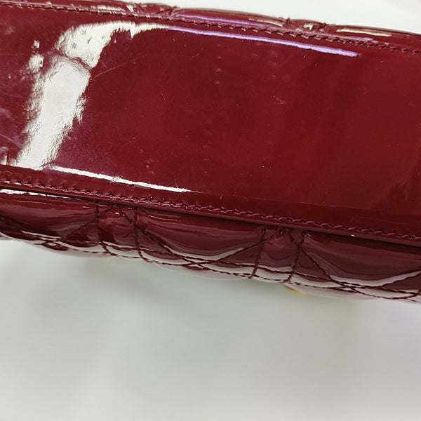 Lady Dior Mini Cannage Patent Calfskin Red