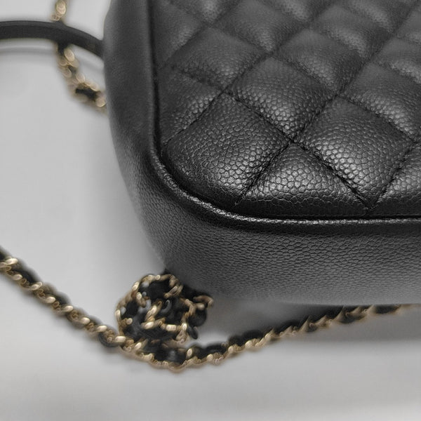 Quilted Grained Calfskin Shoulder Bag Black