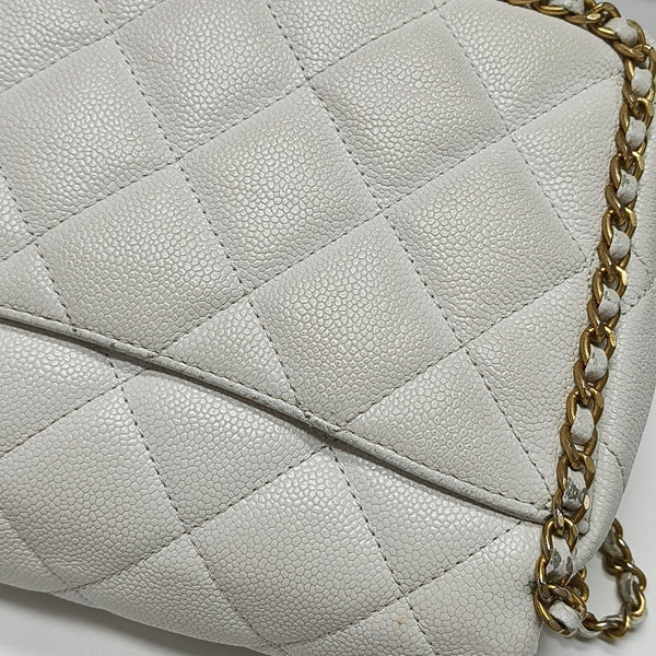 Quilted Grained Calfskin Shoulder Bag Large White
