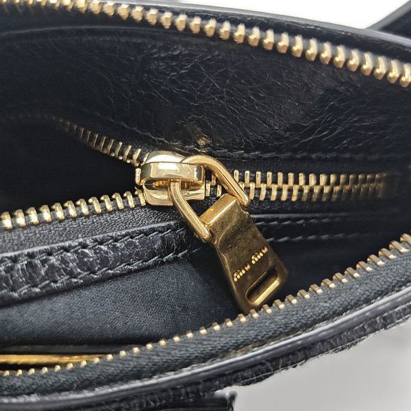 Quilted Lambskin Top Handle Bag Black
