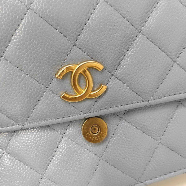 Quilted Grained Calfskin Shoulder Bag Blue