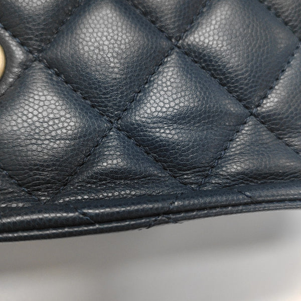 Quilted Grained Calfskin Shoulder Bag Medium Blue