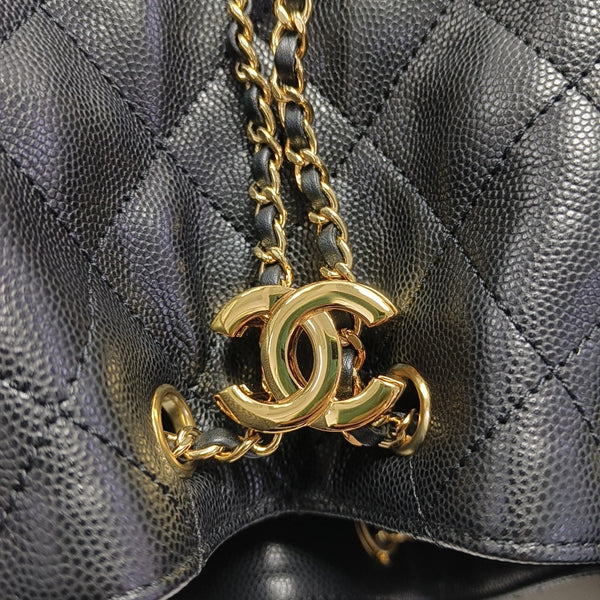 CHANEL 25 Small Quilted Grained Calfskin Black