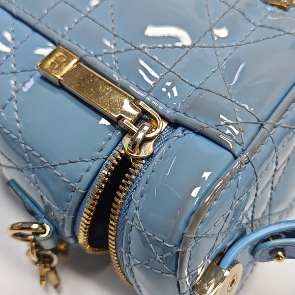 Authenticated pre-owned Vanity Lady Dior Super Mini Cannage Patent Leather Blue - Shoulder Bag at Looply