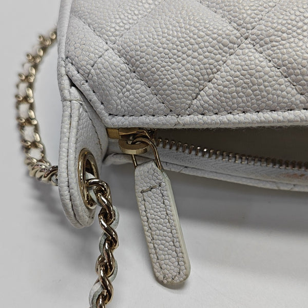 Quilted Grained Calfskin Shoulder Bag White