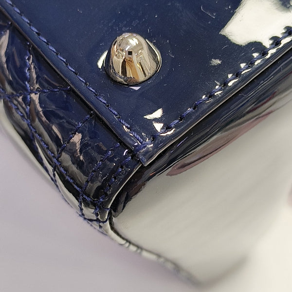 Lady Dior Large Cannage Patent Leather Blue