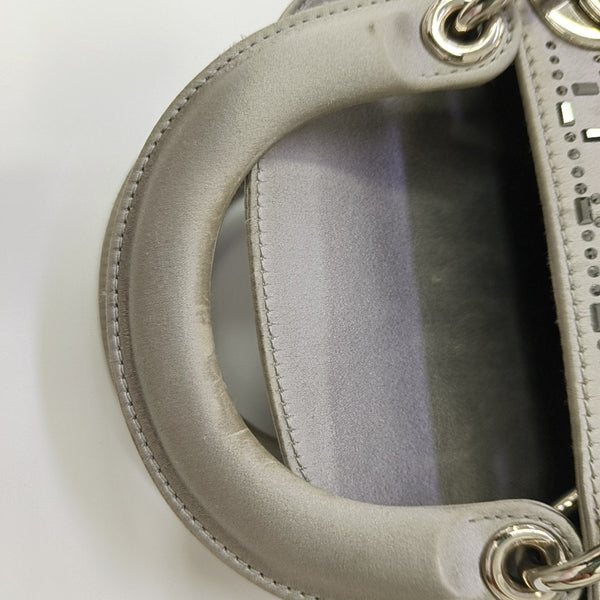 Lady Dior Mini Cannage Silk Satin Gray