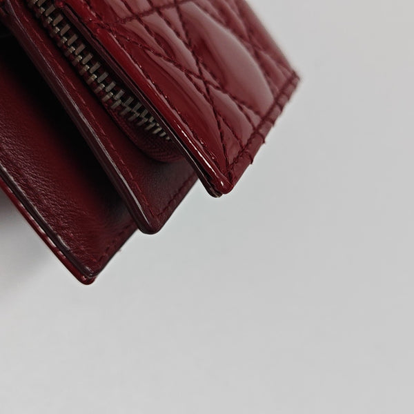 Lady Dior Cannage Patent Leather Red Wallet