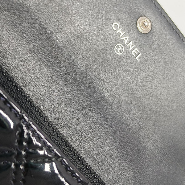 Quilted Patent Leather Wallet Black