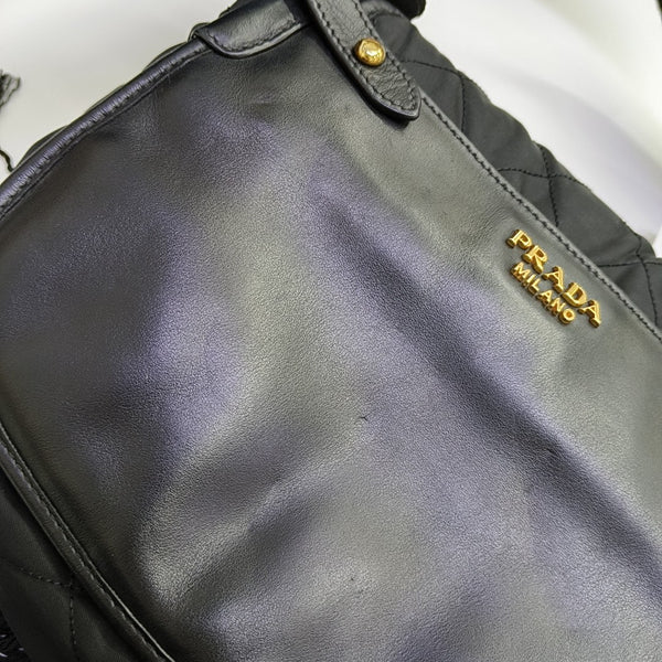 Quilted Nylon Shoulder Bag Black