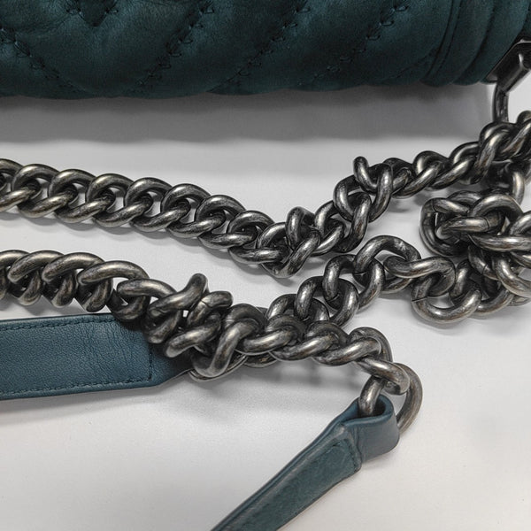 BOY CHANEL Medium Chevron Suede Blue