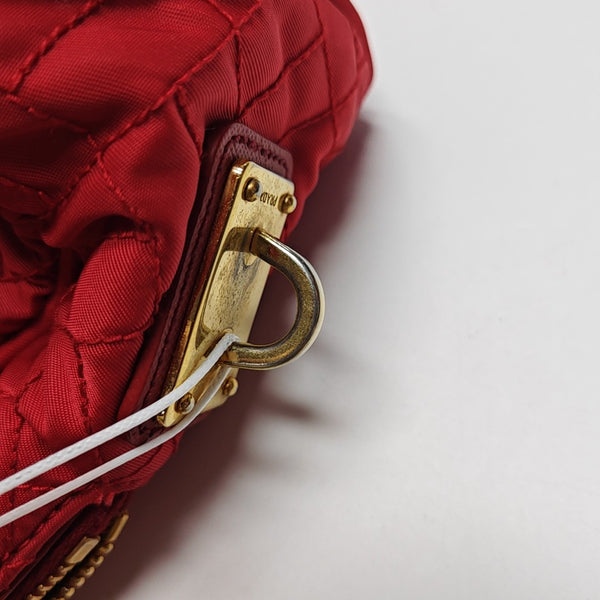Quilted Nylon Shoulder Bag Red