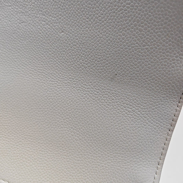BUSINESS AFFINITY Small Quilted Grained Calfskin White