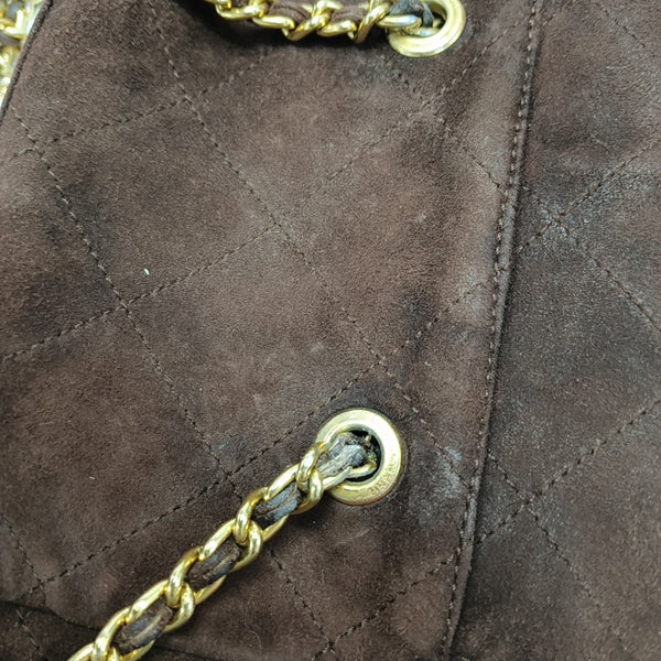 Quilted Suede Shoulder Bag Brown