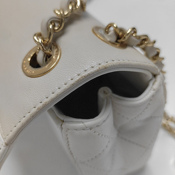Quilted Lambskin Shoulder Bag White