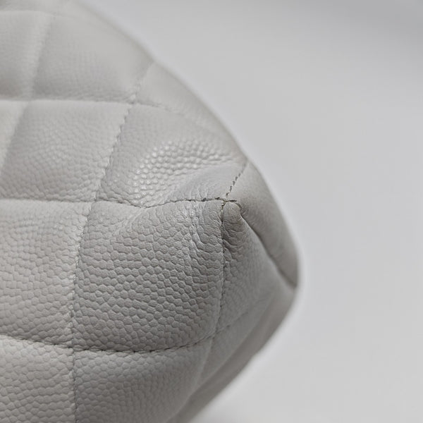Quilted Grained Calfskin Shoulder Bag White