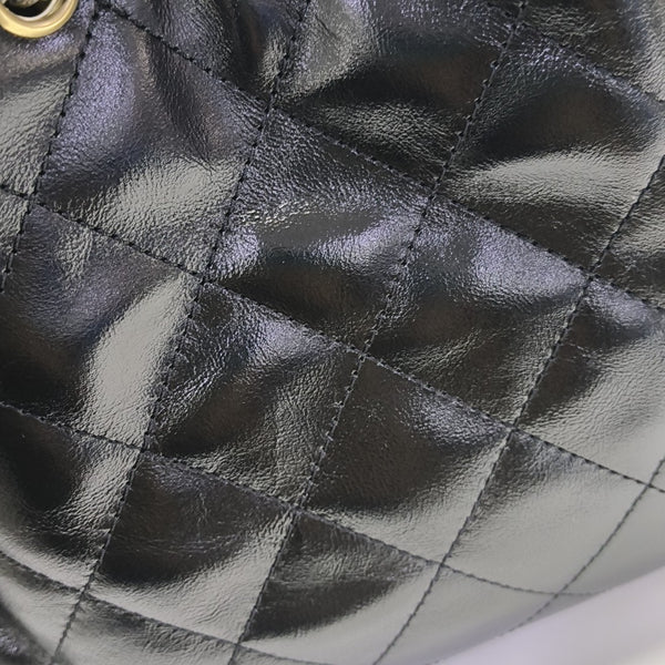 CHANEL 25 Small Quilted Waxed Cafskin Black