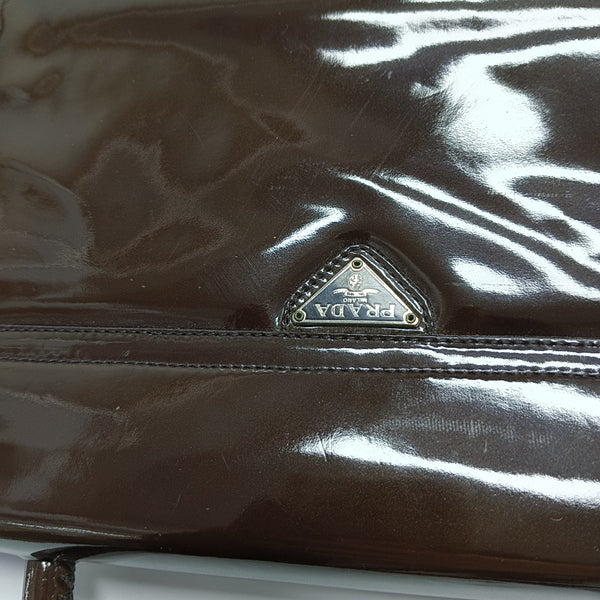 Patent Leather Top Handle Bag Brown