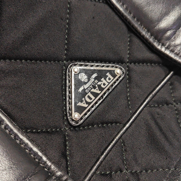Quilted Fabric Top Handle Bag Black