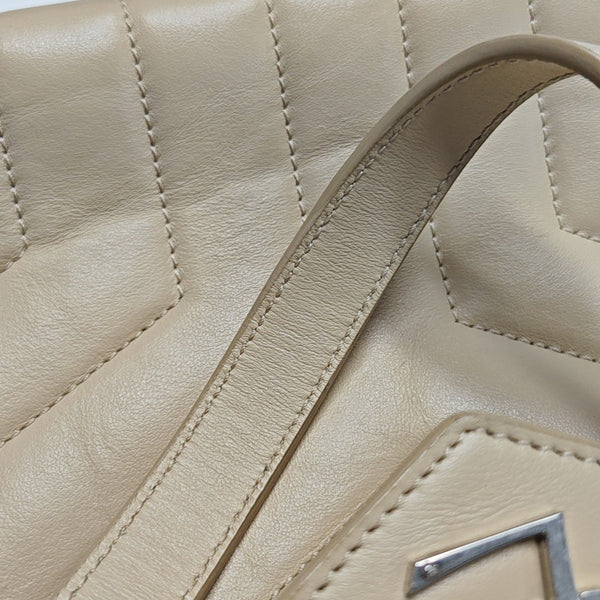 Chevron Leather Shoulder Bag Beige
