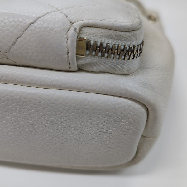 Quilted Grained Calfskin Bucket Bag Mini White