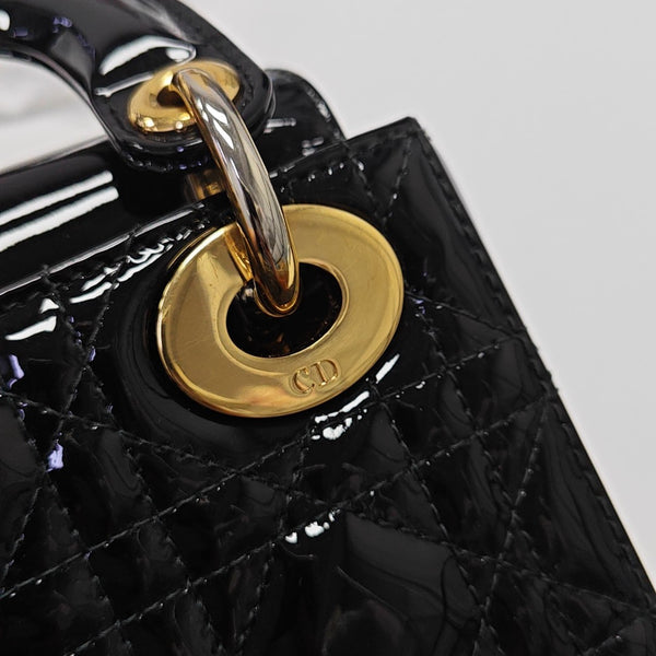 Lady Dior Mini Cannage Patent Leather Black