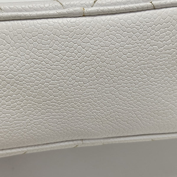 Chevron Grained Calfskin Crossbody Bag White