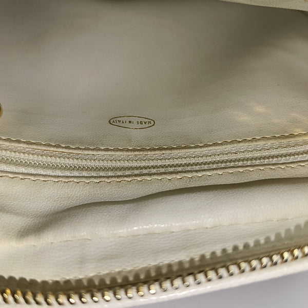 Chevron Grained Calfskin Crossbody Bag White