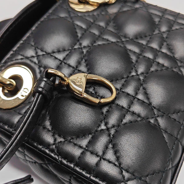 Authenticated pre-owned Lady Dior Super Mini Quilted Lambskin Black - Tote Bag at Looply