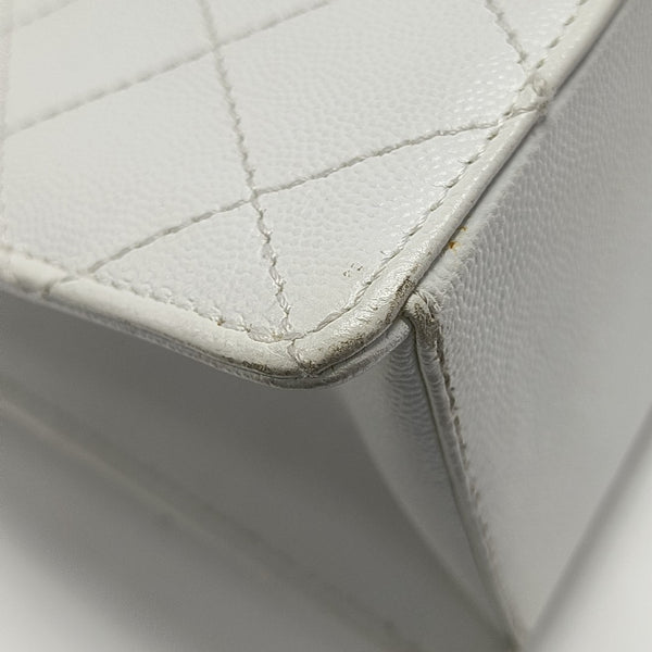 Quilted Grained Calfskin Top Handle Bag White