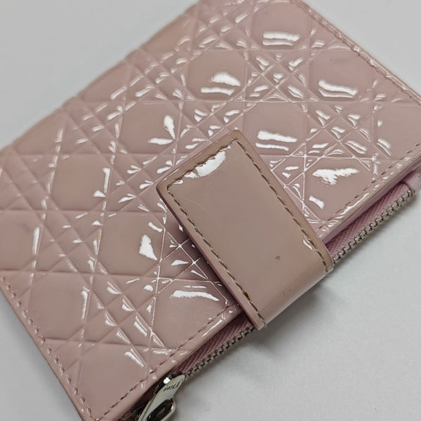 Lady Dior Cannage Patent Leather Pink Wallet