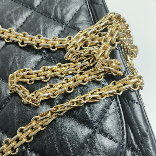 2.55 Maxi Quilted Waxed Cafskin Black