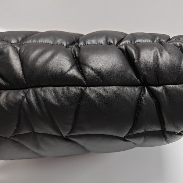 Quilted Leather Top Handle Bag Black