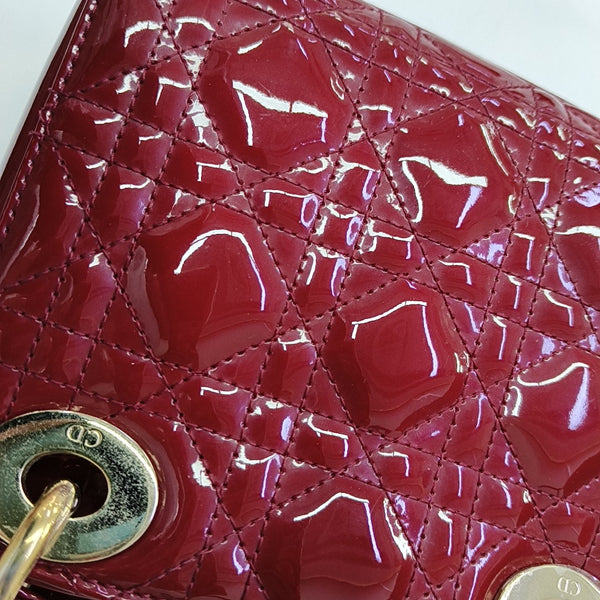 Lady Dior Mini Cannage Patent Calfskin Red