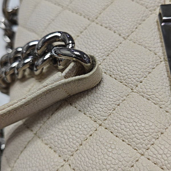 BOY CHANEL Small Quilted Grained Calfskin White