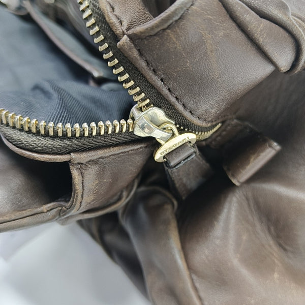 Leather Top Handle Bag Brown