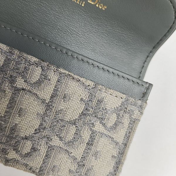 Saddle Mini Oblique Fabric Gray Card Holder