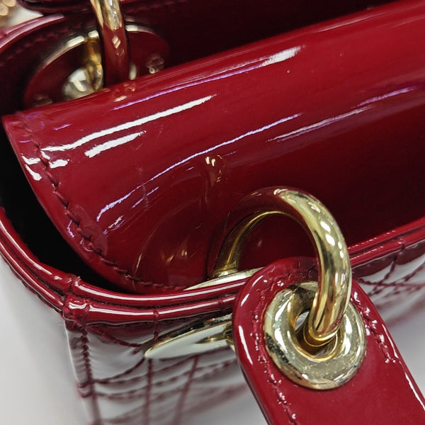 Lady Dior Mini Cannage Patent Leather Red