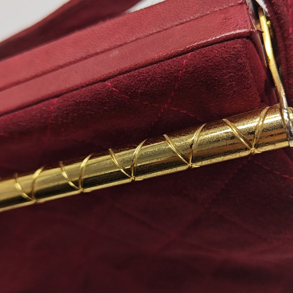 Quilted Suede Top Handle Bag Red