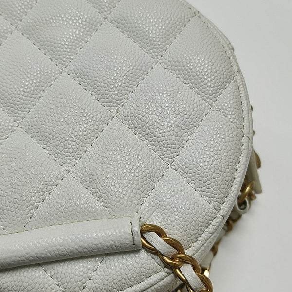 Quilted Grained Calfskin Shoulder Bag White