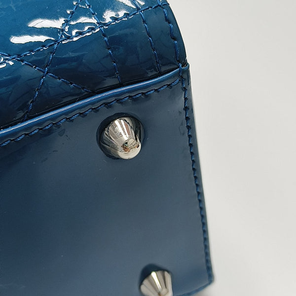 Lady Dior Large Cannage Patent Leather Blue
